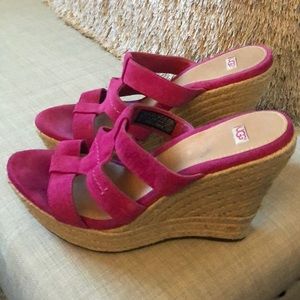 UGG pink suede wedge sandals